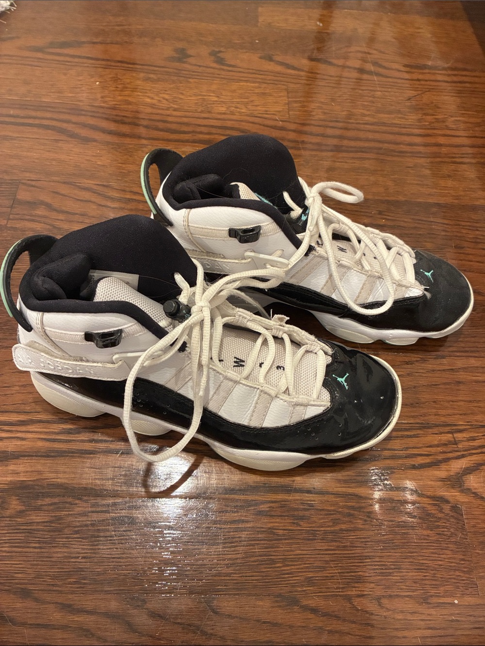 Jordan Black White Sneakers with Teal Accents